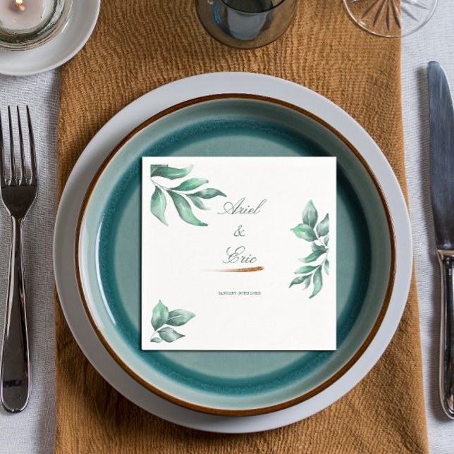Minimal Botanical Greenery and Script Wedding Napkin (Creator Uploaded)