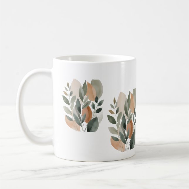 Minimal Botanical Leaf Pattern Coffee Mug (Left)