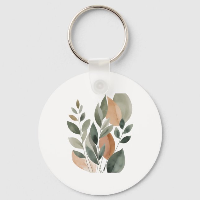 Minimal Botanical Leaf Pattern Keychain (Front)