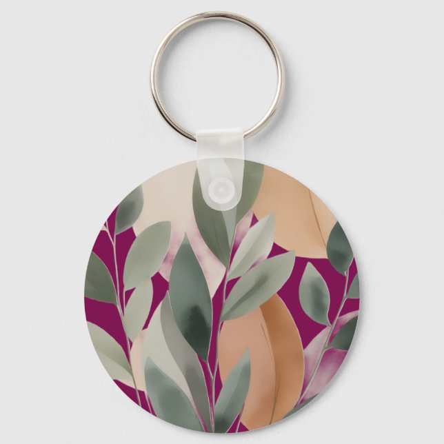 Minimal Botanical Leaf Pattern  Keychain (Front)