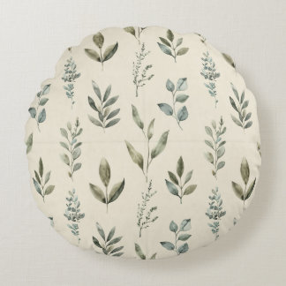 Minimal Botanical Leaf Pattern Round Pillow