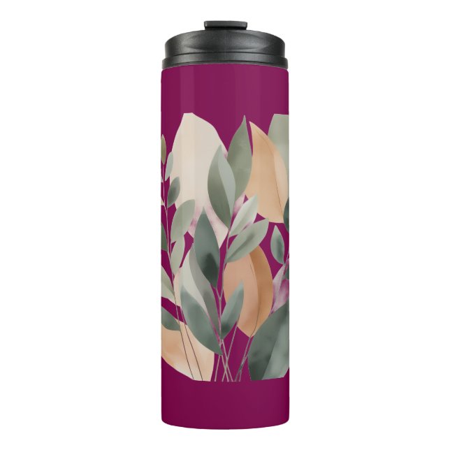 Minimal Botanical Leaf Pattern Thermal Tumbler (Front)