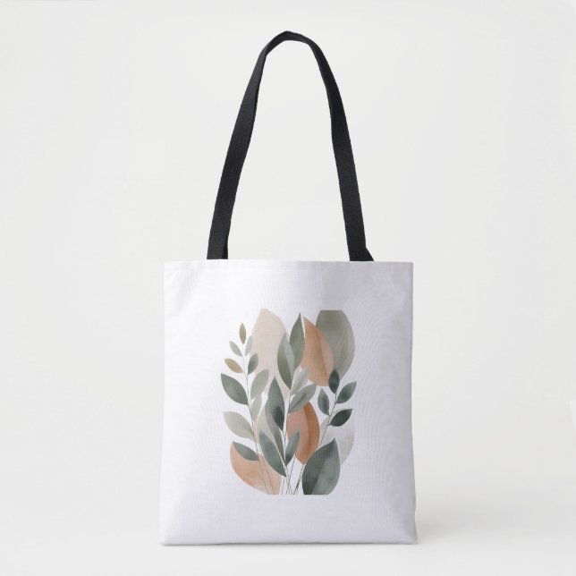 Minimal Botanical Leaf Pattern Tote Bag (Front)