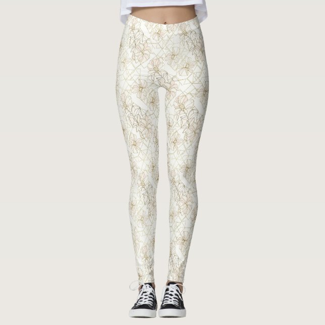 Minimal Botanical Line Art Pattern (1) Leggings (Front)