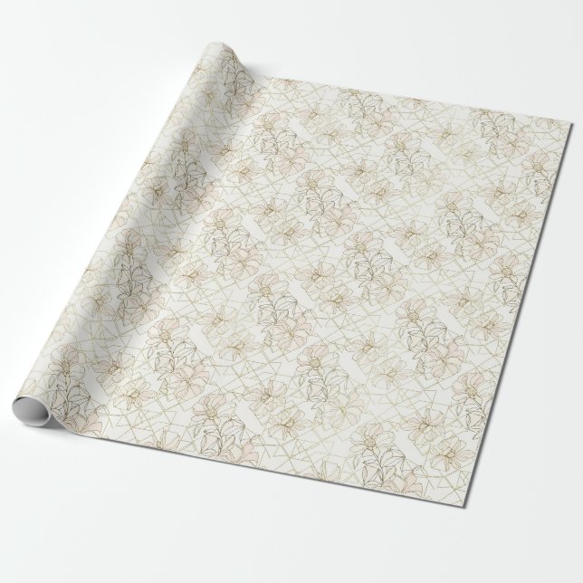 Minimal Botanical Line Art Pattern (1) Wrapping Paper (Unrolled)