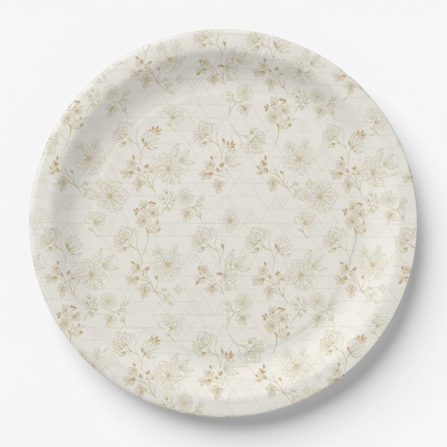 Minimal Botanical Line Art Pattern (2) Paper Plate (Front)