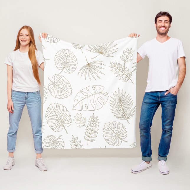 Minimal Botanical Line Art Pattern (4) Fleece Blanket (In Situ)