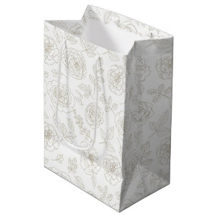 Minimal Botanical Line Art Pattern (4) Medium Gift Bag