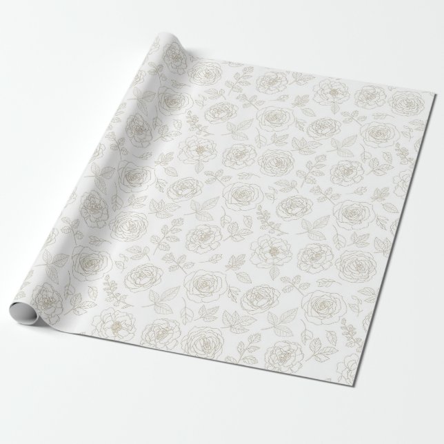 Minimal Botanical Line Art Pattern (4) Wrapping Paper (Unrolled)