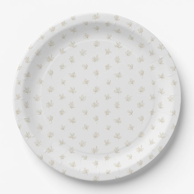 Minimal Botanical Line Art Pattern (7) Paper Plate (Front)