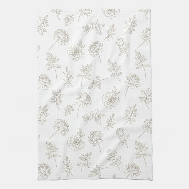 Minimal Botanical Line Art Pattern (8) Kitchen Towel (Vertical)
