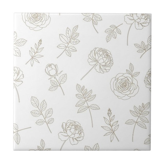 Minimal Botanical Line Art Pattern (8) Tile (Front)