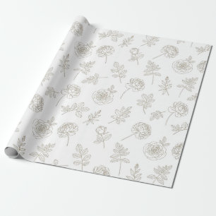Minimal Botanical Line Art Pattern (8) Wrapping Paper