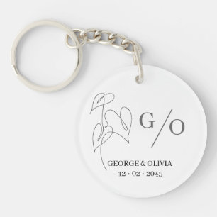 Minimal Botanical Line Art Wedding Favour Keychain