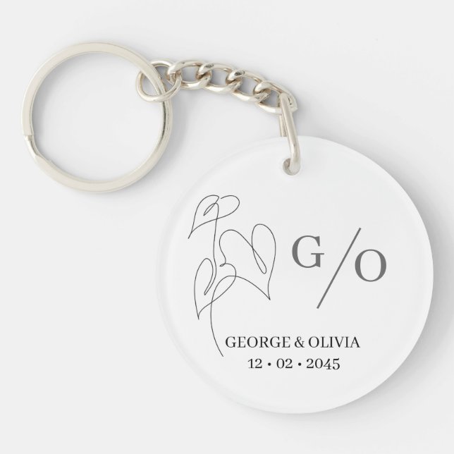 Minimal Botanical Line Art Wedding Favour  Keychain (Front)
