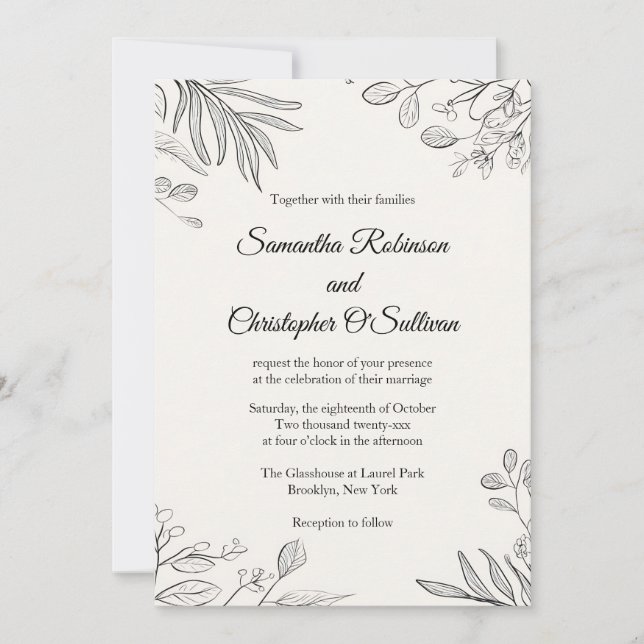  Minimal Botanical Line Art Wedding  Invitation (Front)