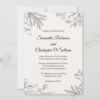 Minimal Botanical Line Art Wedding Invitation