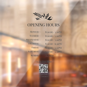 Minimal Botanical Logo Opening Hours QR Code Window Cling