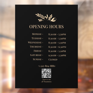 Minimal Botanical Logo Opening Hours QR Code Window Cling