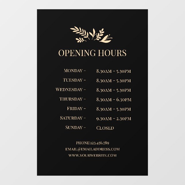 Minimal Botanical Logo Opening Hours  Window Cling (Sheet)