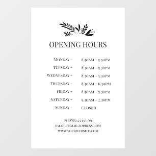 Minimal Botanical Logo Opening Hours Window Cling