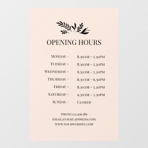 Minimal Botanical Logo Opening Hours  Window Cling