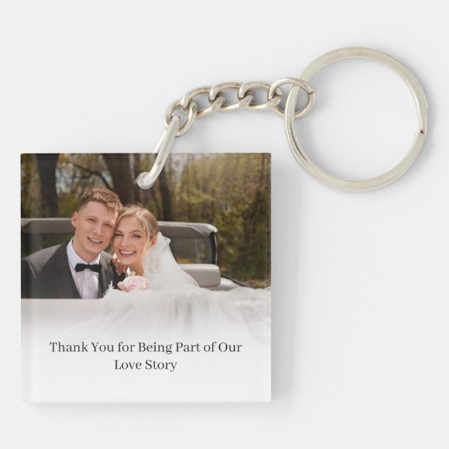 Minimal Botanical Monogram Wedding Photo Thanks  Keychain (Back)
