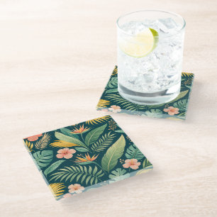 Minimal Botanical Pattern Glass Coaster