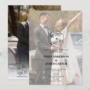 Minimal Botanical Photo Monogram Wedding Invitation