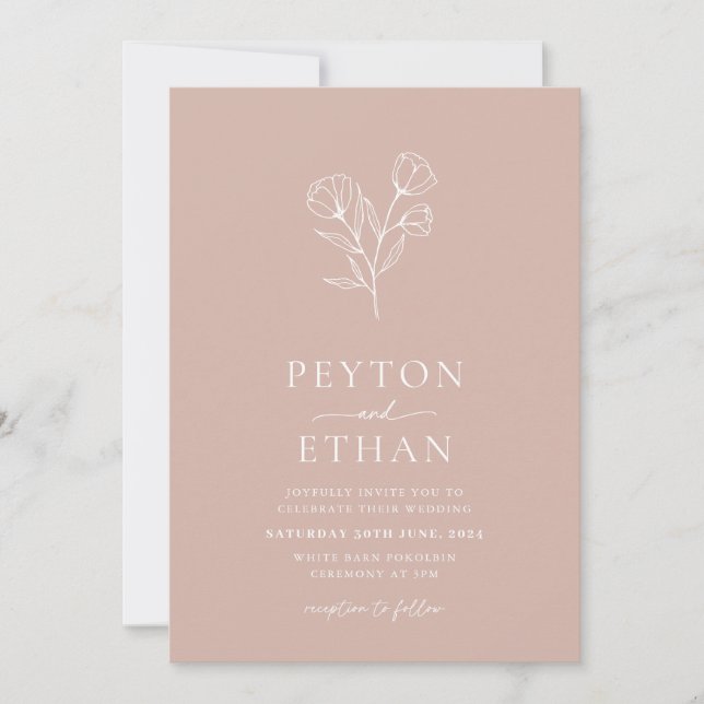 Minimal Botanical Pink Wedding Invitation PEYTON (Front)