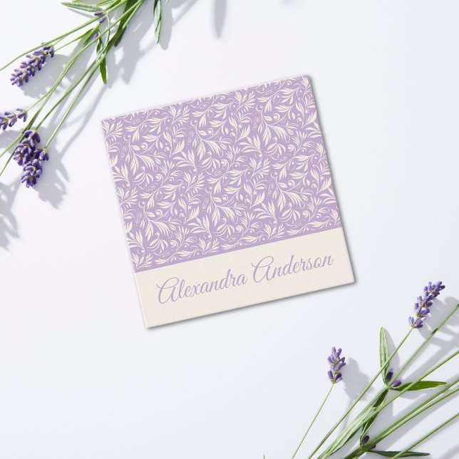 Minimal Botanical Purple Leaves Pattern Script Square Business Card (Minimal Botanical Purple Leaves Pattern Script Square Business Card )