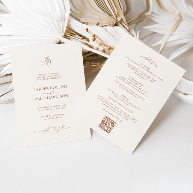 Minimal Botanical Terracotta Floral Boho Wedding Invitation (Creator Uploaded)