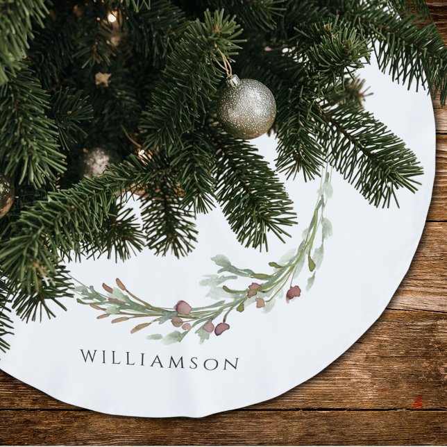 Minimal Botanical Watercolor Wreath Brushed Polyester Tree Skirt (Creator Uploaded)