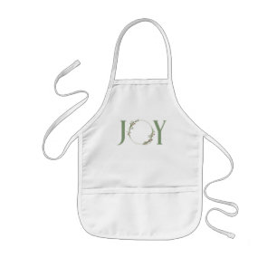 Minimal Botanical Watercolor Wreath Joy Christmas Kids Apron