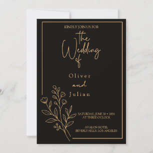 Minimal Botanical Wedding Invitation   Elegant Bla