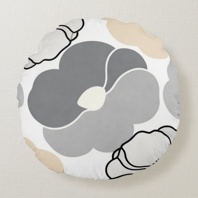Minimal Botanicals, Neutral Beige & Ivory Pattern Round Pillow (Front)