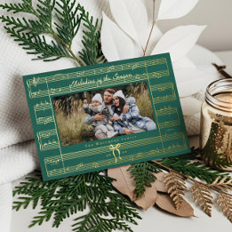 Minimal Bow Fa La La Sheet Music Photo Christmas Foil Holiday Card