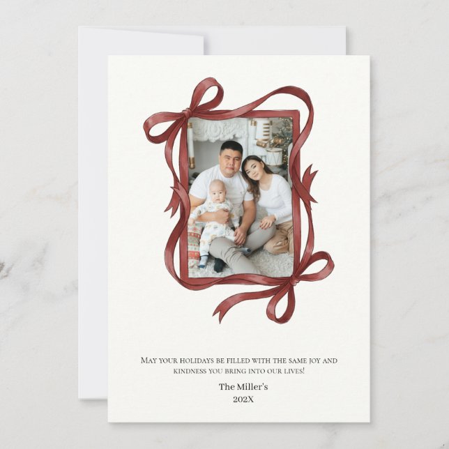 Minimal Bows Festive Photo Card  (Front)