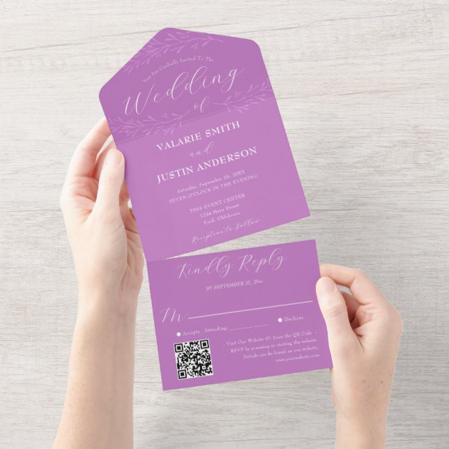 Minimal Branch Purple Wedding All In One Invitatio All In One Invitation (Tearaway)
