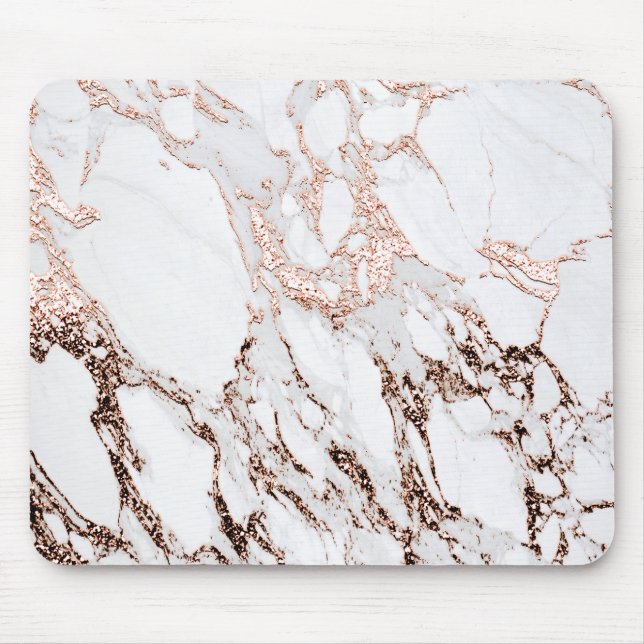 Minimal Branding Rose Gold Copper Marble White Mouse Pad (Front)