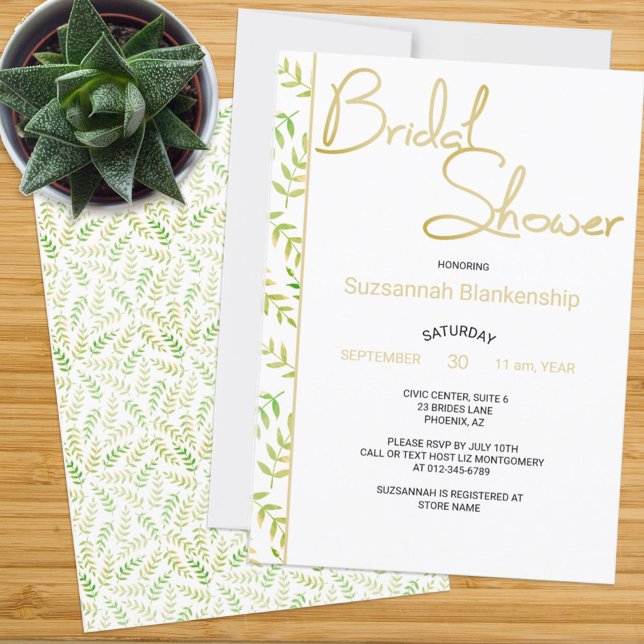 Minimal Bridal Shower Fern Leaf Border Invitation (Creator Uploaded)
