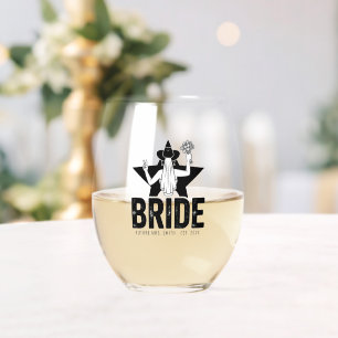 Minimal Bride Floral Stemless Wine Glass