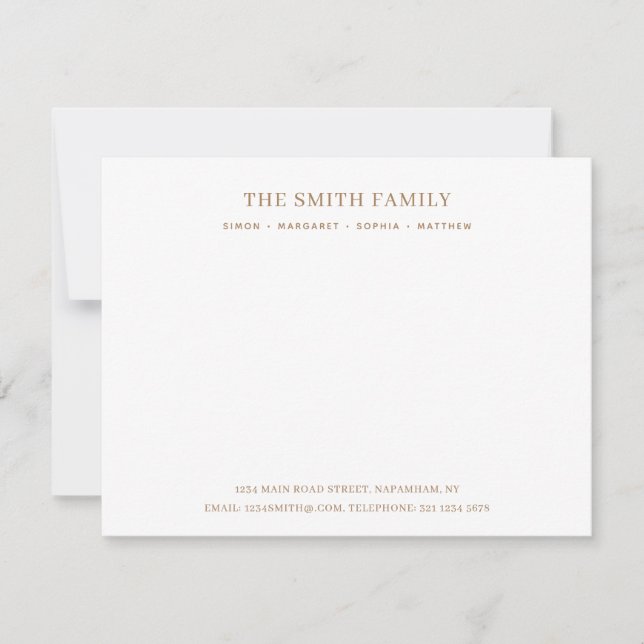 Minimal Bronze Family Name Stationery Card (Front)