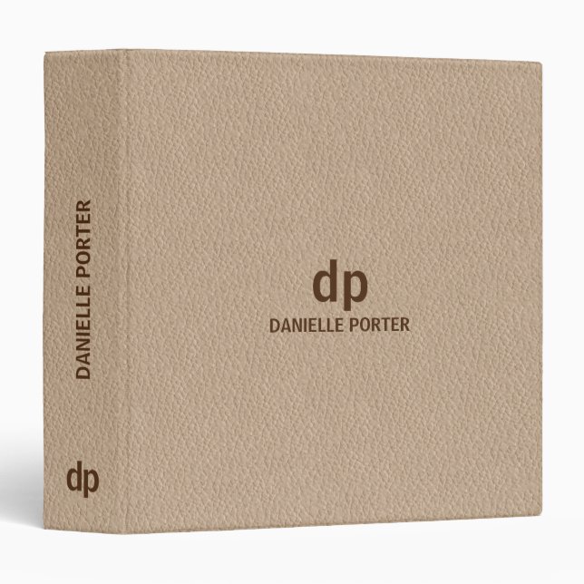 Minimal brown beige leather texture print binder (Front/Spine)