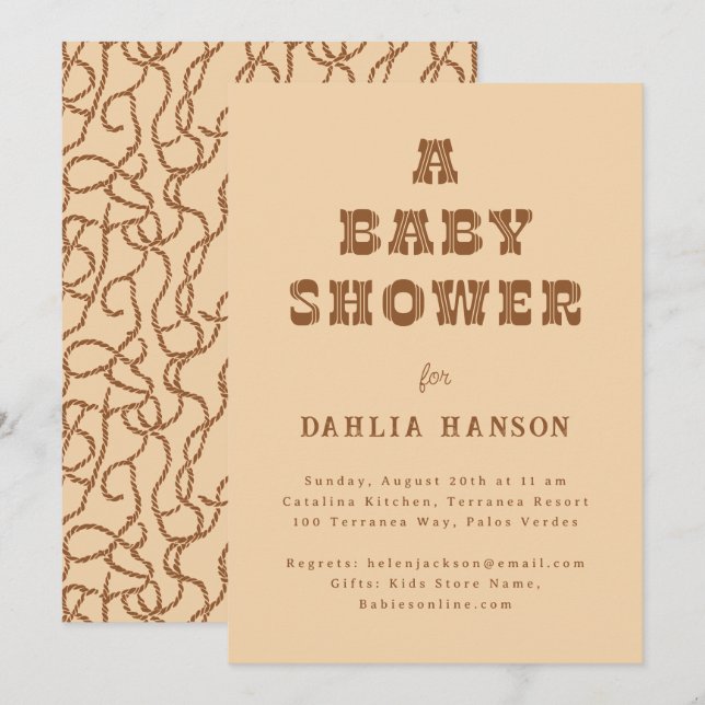 Minimal Brown Beige Western Baby Shower Invitation (Front/Back)