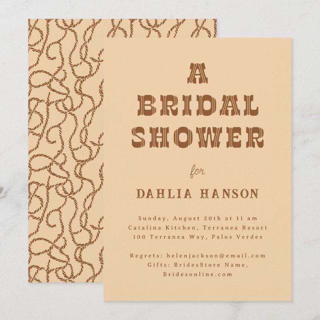 Minimal Brown Beige Western Bridal Shower Invitation (Front/Back)