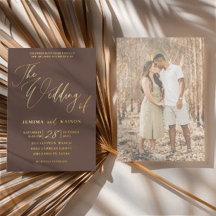 Minimal Brown & Gold Calligraphy Wedding