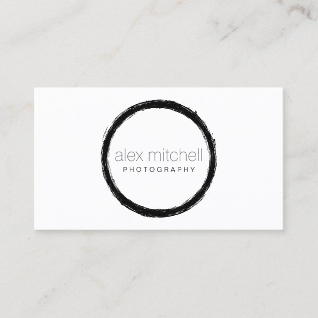 Minimal Brushstroke Circle Photographer Business Card (Front)