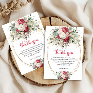 Minimal Burgundy Blush Floral Baby Shower Thank Yo You Card