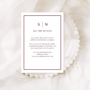 Minimal Burgundy Border   Wedding Guest Details Enclosure Card